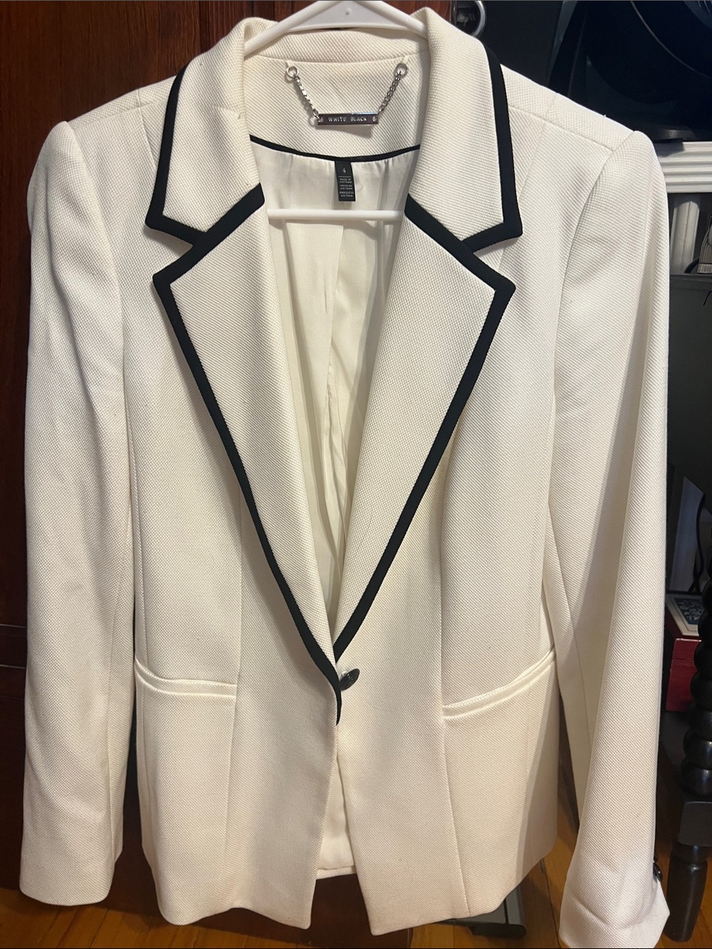 White House Black Market White Blazer with Black Piping